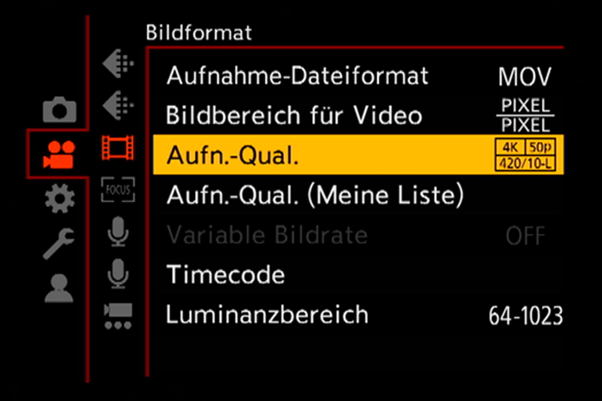 Hauptmenü, Videobildformat